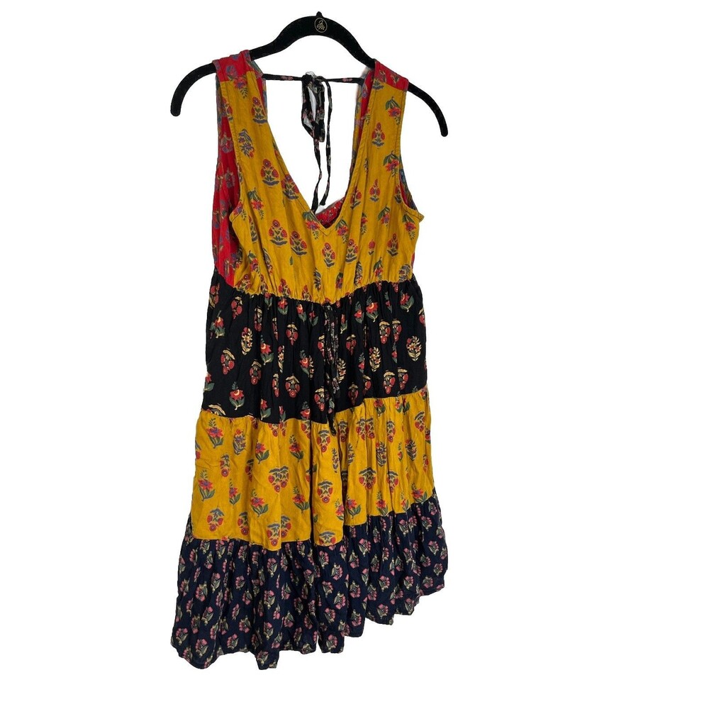 SACRED THREADS patchwork boho bohemian hippy cottage core tier DRESS S / M